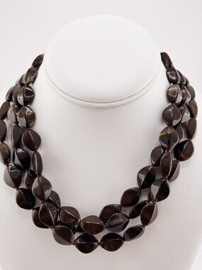 VINTAGE Dark brown triple strand marbled plastic bead necklace c. 1960s jewelry